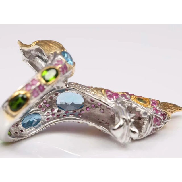 Metal 1990s Sterling Gold, Ruby, Amethyst & Emerald Gemstone D Dragon Ring Size 9 For Sale - Image 7 of 7
