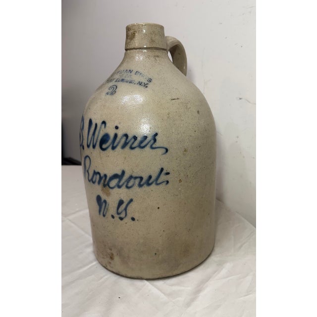 Up for sale is a wonderful antique 19th century handmade 2 gallon stoneware pottery jug made by Ottman Bros. & Co. Fort...