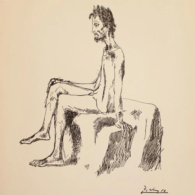 1940s After Pablo Picasso "Seated Man", First Edition Period Swiss Print For Sale - Image 9 of 11