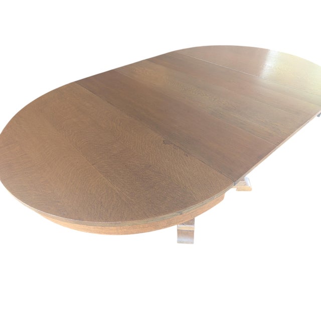 Antique Quarter Sawn Oak Pedestal Dining Table | Tiger Extension Table For Sale - Image 6 of 17