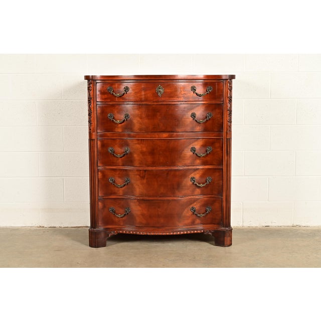 Century Furniture Georgian Carved Flame Mahogany Serpentine Front Five-Drawer Highboy Dresser | Circa 1950s For Sale - Image 15 of 15