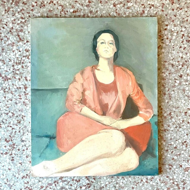 Vintage Italian Signed Modernist Woman Portrait Oil Painting For Sale - Image 13 of 13
