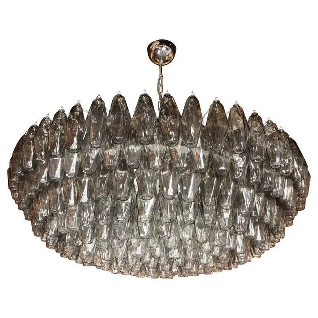 Gray Modernist Handblown Murano Polyhedral Chandelier in Smoked Pewter For Sale - Image 8 of 8