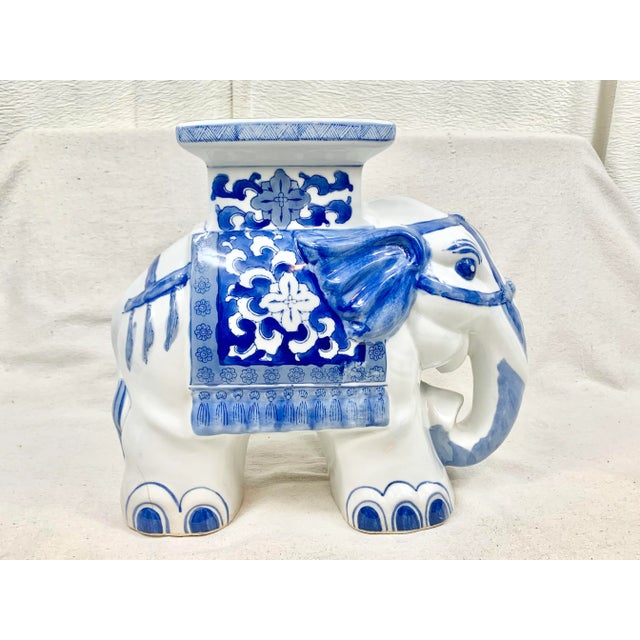 ★BLUE ELEPHANT★ EMILY khaki Sparkling Blue Willow Hand-Painted Elephant Figurine Adorned