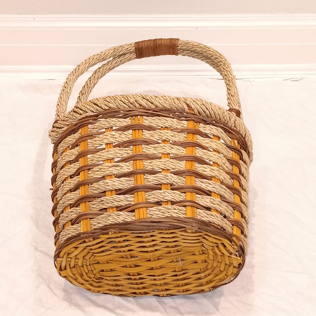 Vintage French Style Hand Woven Market Wicker Basket With Handles For Sale - Image 10 of 12