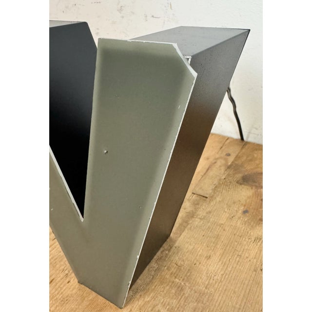 Metal Vintage Grey Illuminated Letter V, 1970s For Sale - Image 7 of 11