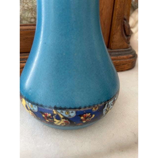Art Deco 1920s Lovely Saturated European Painted Floral Band Vase For Sale - Image 3 of 12