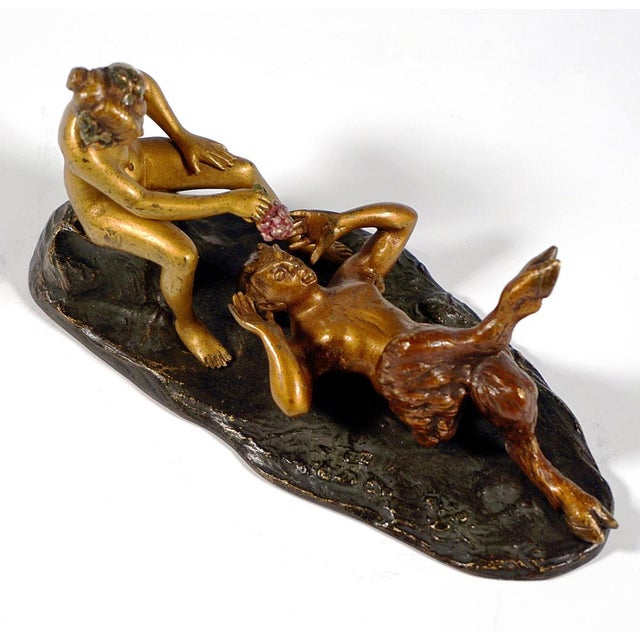 Modern Bronze Faun with Nude Female from Franz Bergmann, 1920s For Sale - Image 3 of 7
