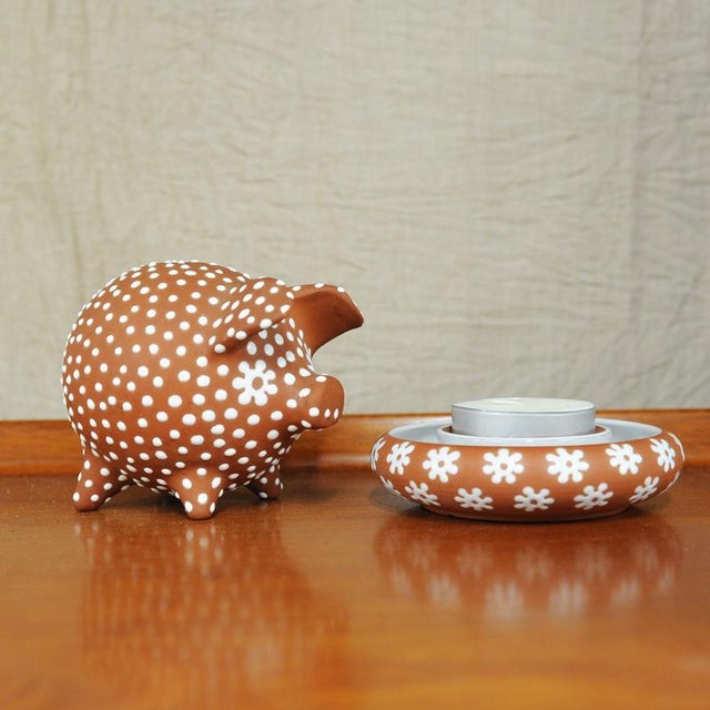 Brown Piggy Bank and Candleholder attributed to Zeuthen Ceramic Workshop, Copenhagen, Denmark, 1960s, Set of 2 For Sale - Image 8 of 13