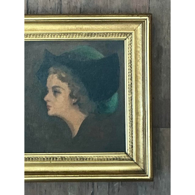 Vintage Lady in Hat Oil Painting For Sale - Image 12 of 13