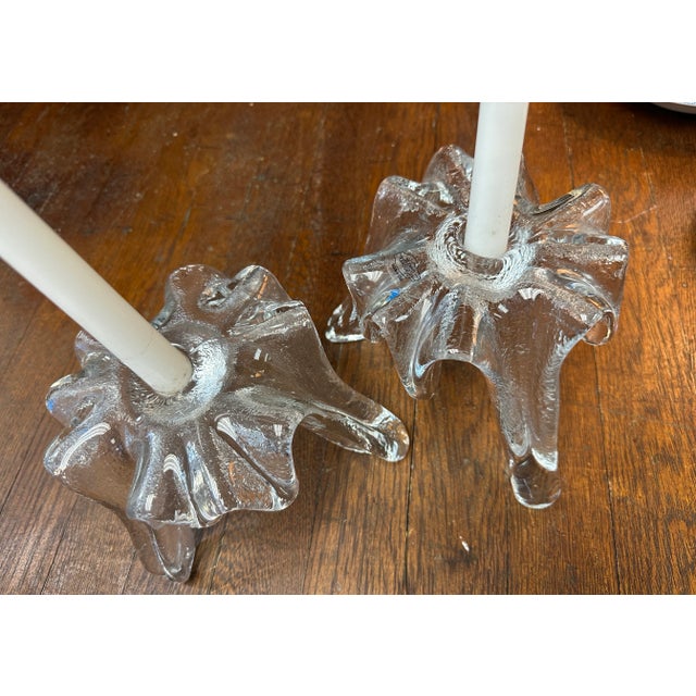 Pair of Early 21st Century Clear Blenko Glass Candlesticks in Icy Tripod Style For Sale - Image 11 of 11