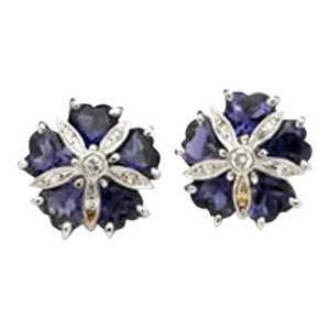 Christina Addison 18kt White Gold Mini Sand Dollar Earrings With Iolite and Diamonds - a Pair