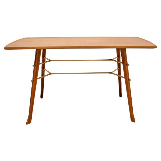 Cherry Wood and Brass Coffee Table, 1950s For Sale