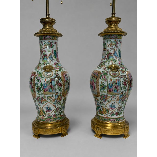 Bronze Mid 19th Century Chinese Famille Rose Medallion Porcelain and Gilt-Bronze Lamps - a Pair For Sale - Image 8 of 11