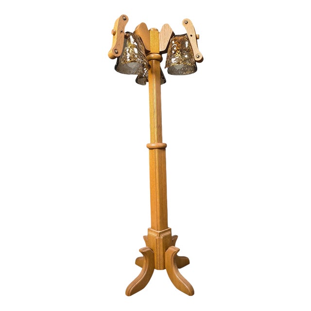 Rustic Oak and Murano Glass Floor Lamp, 1960s For Sale