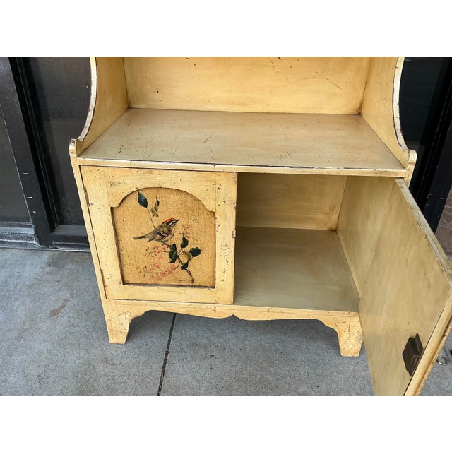 Yellow 20th-C. Petite Victorian Style Chinoiserie Bookcases W/ Hand Painted Bird Doors - Pair For Sale - Image 8 of 10