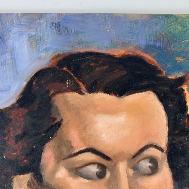 Mid 20th Century Vintage Oil Painting Portrait Female Woman Funky Judgey Side Eye Signed Y Rubin For Sale - Image 5 of 9