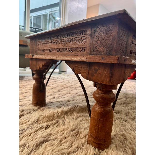 Indian Vintage Indian Sheesham Wood Coffee Table With Iron Nailhead Detail and Baluster Legs For Sale - Image 3 of 6