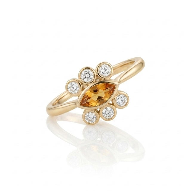 Vintage Citrine Marquise Ring | Halo Cocktail Tiara Ring | Wedding Engagement Ring Us 7 For Sale - Image 4 of 5