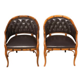 Late 20th Century Bamboo Barrell Back Chairs - a Pair For Sale