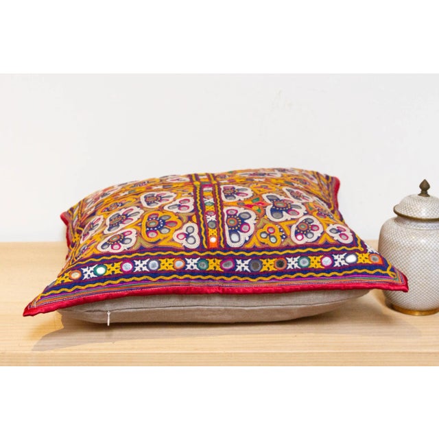 Colorful Rajasthani Embroidered Decorative Pillow For Sale In Los Angeles - Image 6 of 8