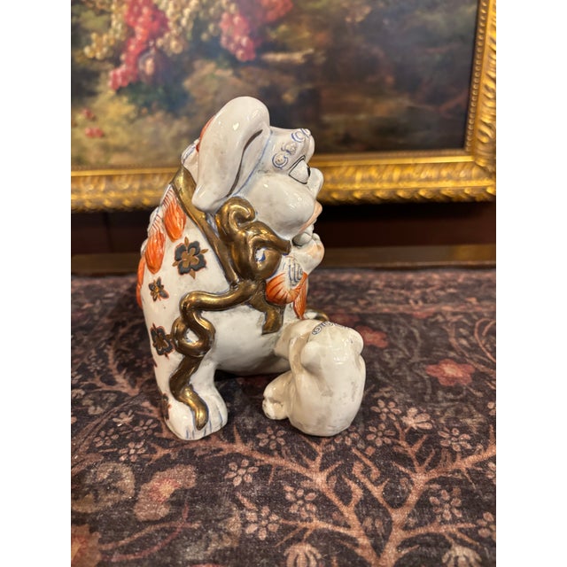 Antique White 1950s Pair of Japanese Kutani Foo Dogs / Guardian Lions [Gsj] For Sale - Image 8 of 10