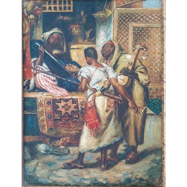 Modern L. Sanchez, Figurative Scene, 1970s, Oil on Board For Sale - Image 3 of 5