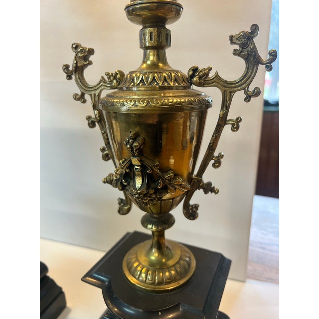 French Ormulo 6 Arm Candelabra Pair in Gold Brass With Marble Bases For Sale - Image 10 of 10