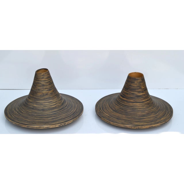 Mid-Century Modern Dark Brown French Vintage Indoor Decorative Planter Swirled Cane Vase - a Pair For Sale - Image 3 of 13