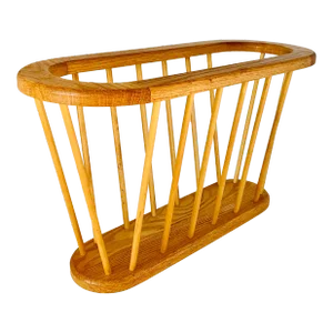Mid Century Danish Modern Style Vintage Oak Wooden Spindle Magazine Rack/Newspaper/Vinyl Record Stand After Arthur Umanoff