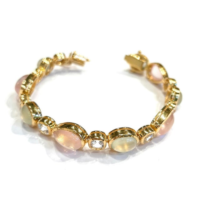 Bochic "Capri" Pink Quartz, Peridot, Topaz Bracelet Bangle Set 18K Gold & Silver For Sale - Image 9 of 12