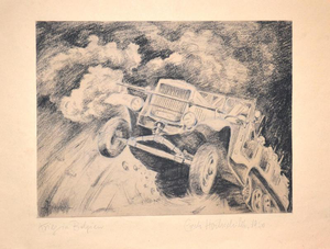 Erich Hochschild, War in Belgium, 1940, Charcoal Drawing on Tinted Paper