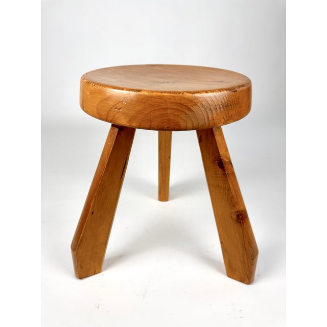 Wood Pine Sandoz Stool by Charlotte Perriand for Les Arcs, France, 1960s For Sale - Image 7 of 18