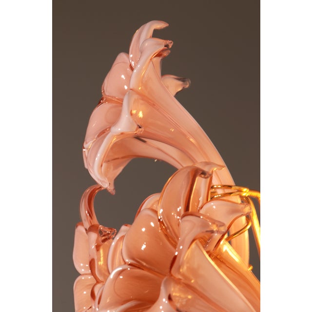 Metal Pink Lily Spectacular Murano Wall Lamps by Franco Luce, 1970, Set of 2 For Sale - Image 7 of 10