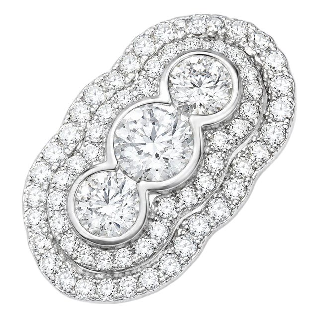 18K White Gold 3 Stone Diamond Anniversary Band Ring For Sale
