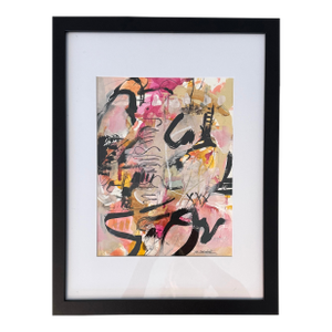 "Casanova" Original Contemporary Abstract Pink Black Framed Drawing by Michele Zuzalek