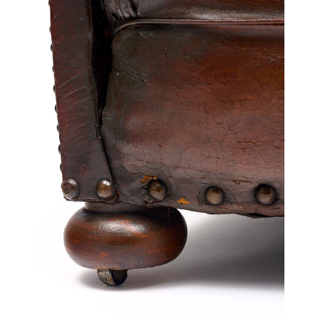 Brown French Vintage Leather Club Chair For Sale - Image 8 of 9
