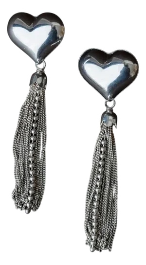 Vintage Silver Heart Earrings with Chains, Set of 2