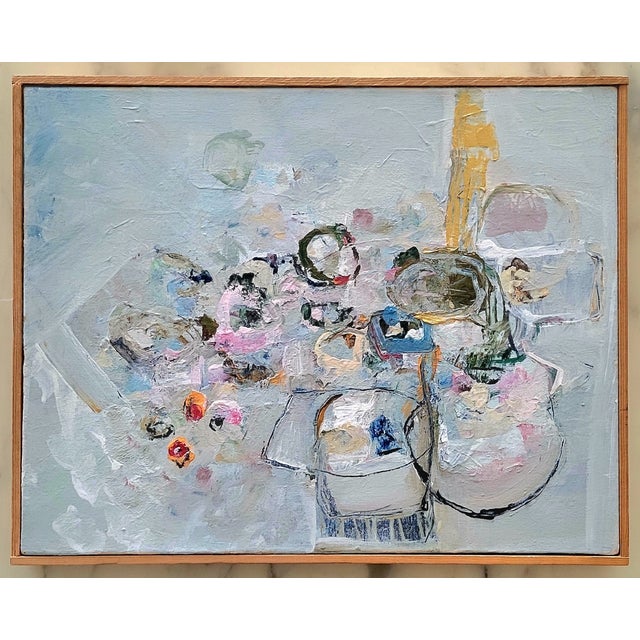 La Vie an abstract expressionist painting that may suggest a still life. By contemporary artist Lynn Christian. Acrylic...