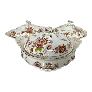 Antique 1890s John Maddock & Sons Old England China Set of 3 Covered Vegetable Bowls