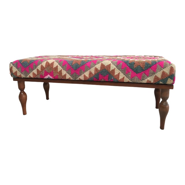 Herki Kilim Covered Bench For Sale