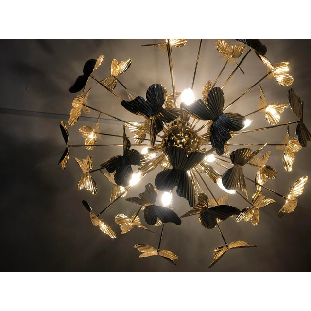 Brass Butterfly Italian Gold Brass Multicolors Sputnik Chandelier For Sale - Image 8 of 13