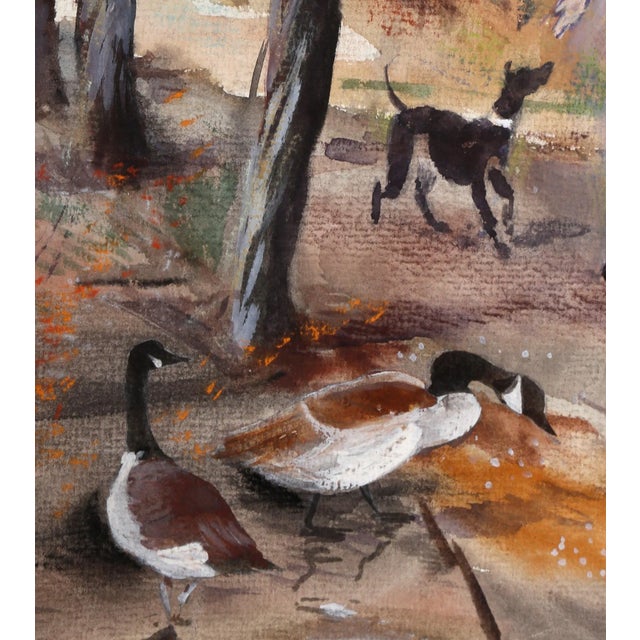Impressionist Feeding the Geese, Erik Freyman Watercolor With Pastels on Paper, Signed in Pen For Sale - Image 3 of 4