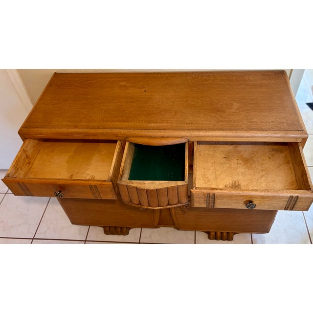 Amber Rare 1930s Art Deco Jentique-Attributed Oak Sideboard / Buffet For Sale - Image 8 of 9