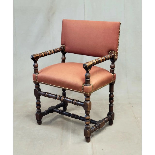 Antique European Renaissance Revival Chairs With Terracotta Linen Upholstery - A Pair For Sale - Image 4 of 14