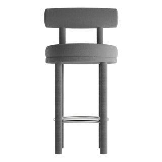 Collector Moca Bar Chair in Boucle Charcoal by Studio Rig For Sale