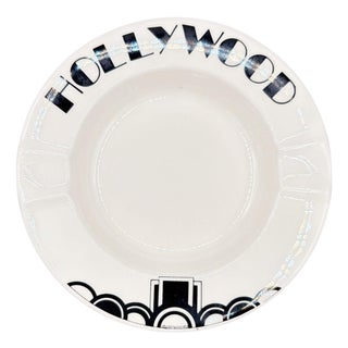1977 Art Deco Style 8” Porcelain Hollywood Bowl Round Ashtray, Signed For Sale