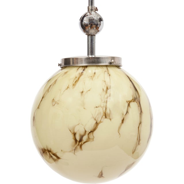 Mid-Century Modern 1960s Italian Marbled Glass and Chrome Pendant Lamp For Sale - Image 3 of 4