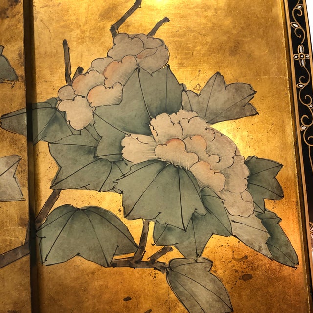 Golden Oriental Screen with Flowers and Birds, 1890s For Sale - Image 5 of 7