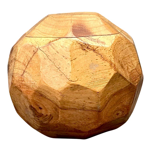 Vintage Faceted Wood Sphere For Sale